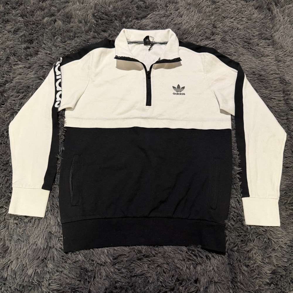 Adidas Originals Mens Large Quarter Zip Colorblock Trefoil Sweatshirt BlackWhite